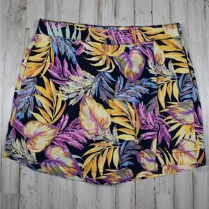 Women's 16 Linen Blend Skirt Skort Tropical Palm Leaf Print Pockets Casual